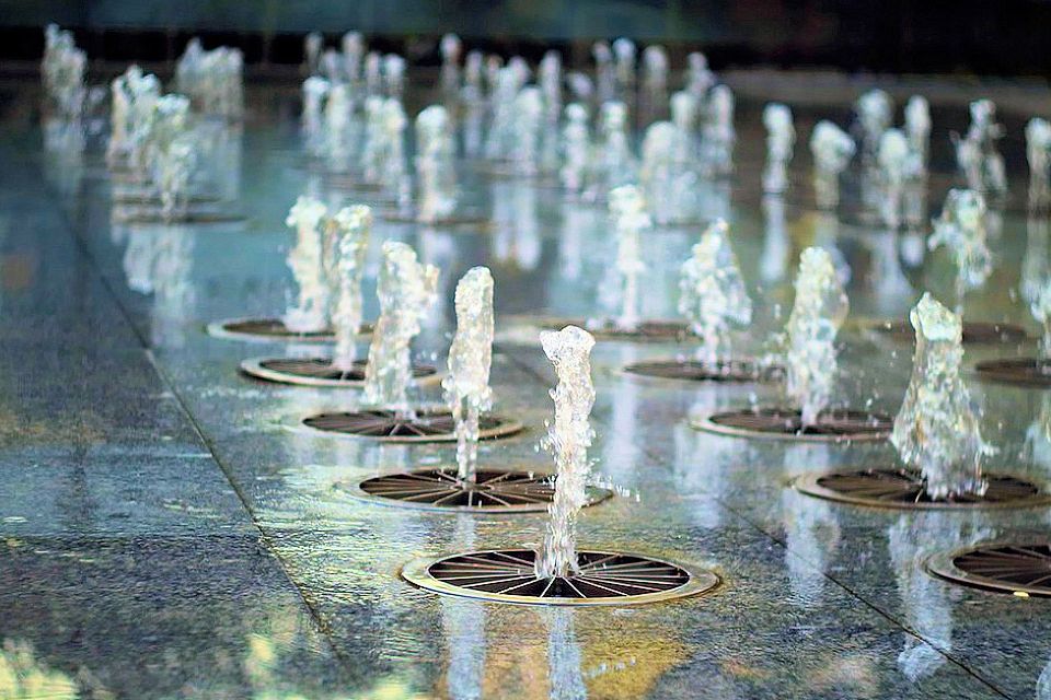 floor fountain jets installed in garden plaza