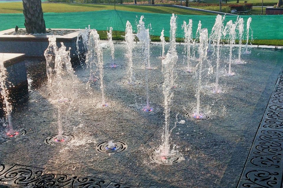 interactive fountain in urban park