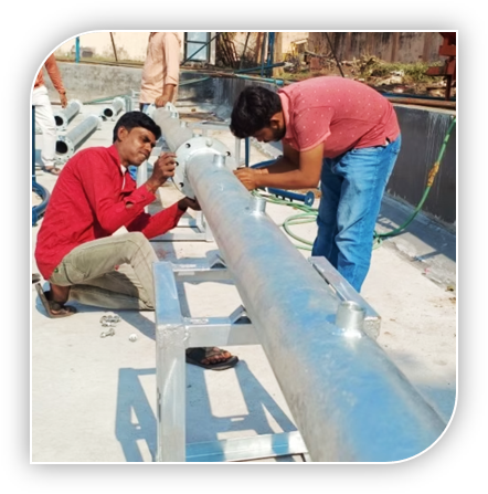 Musical fountain installation by Dhyani Technologies with synchronized water jets, lighting systems, and precise on-site setup.