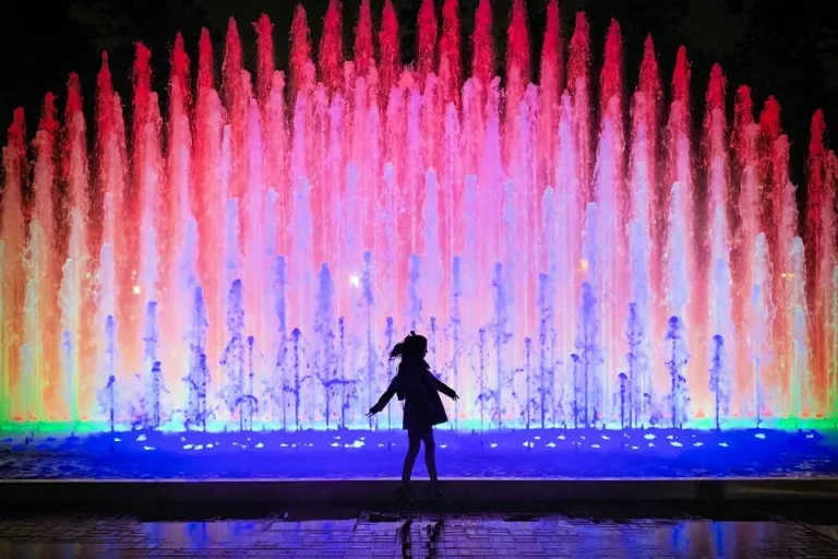 Spectacular water show with lights, music, and laser effects