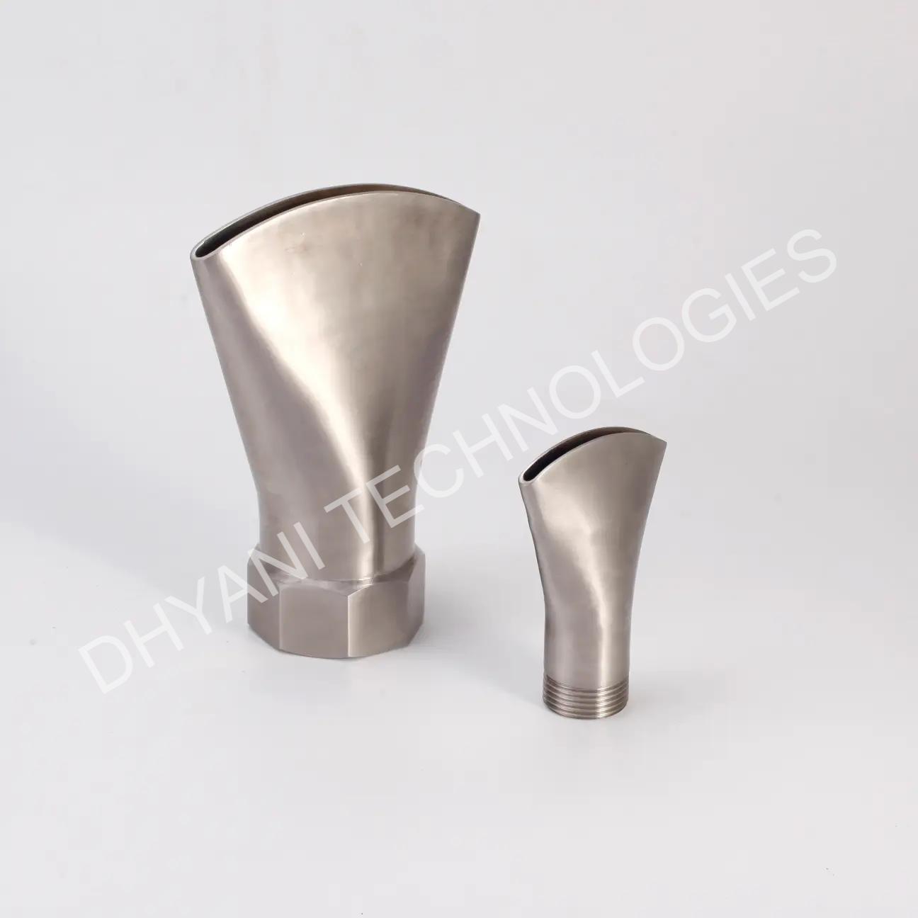 Fan shape nozzle producing wide flat water spray