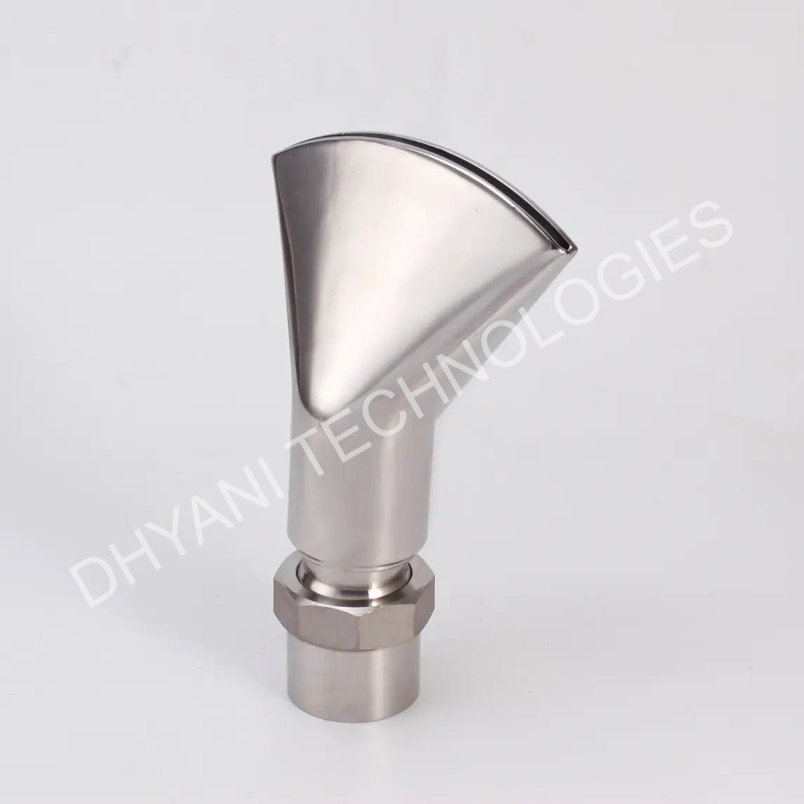 Directional fan shape nozzle producing angled fan water spray