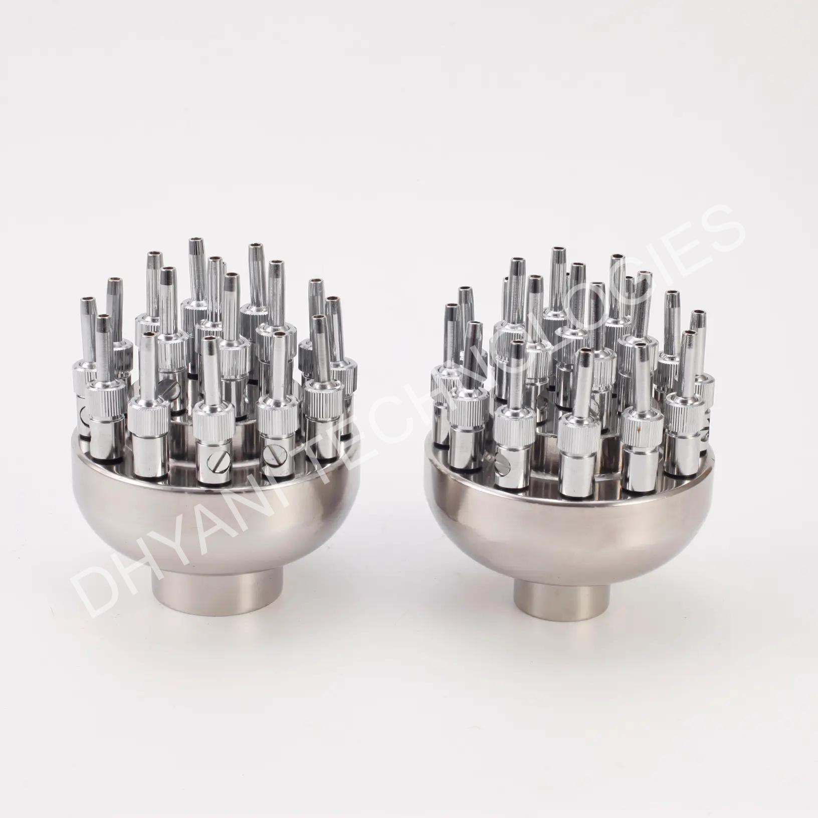 Three tier flower nozzle creating layered floral water pattern