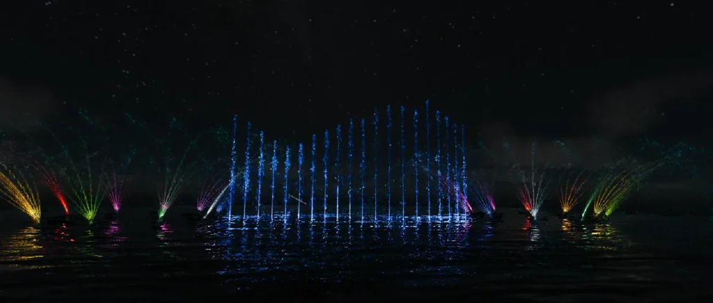 Dhyani Technologies products including SyncD fountain control systems for musical fountains and synchronized lighting solutions