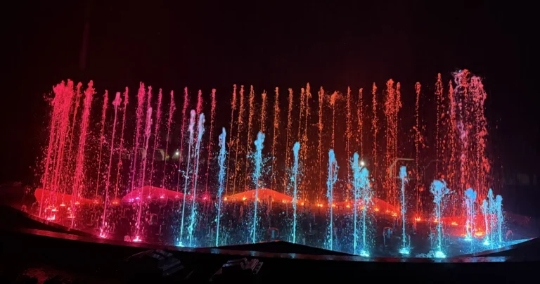 DMX-controlled pumps operating synchronized fountain jets