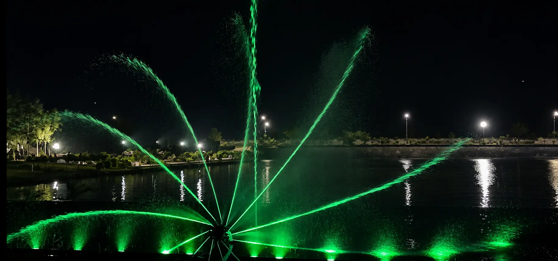 Rotating wheel water pattern in the Balangi Park musical fountain